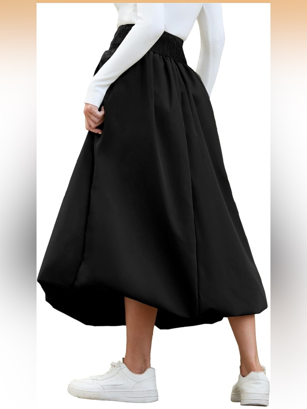 NWOT Women's Black High Wide Waist Bubble Maxi Skirt with Pockets Size Small - Picture 2 of 12